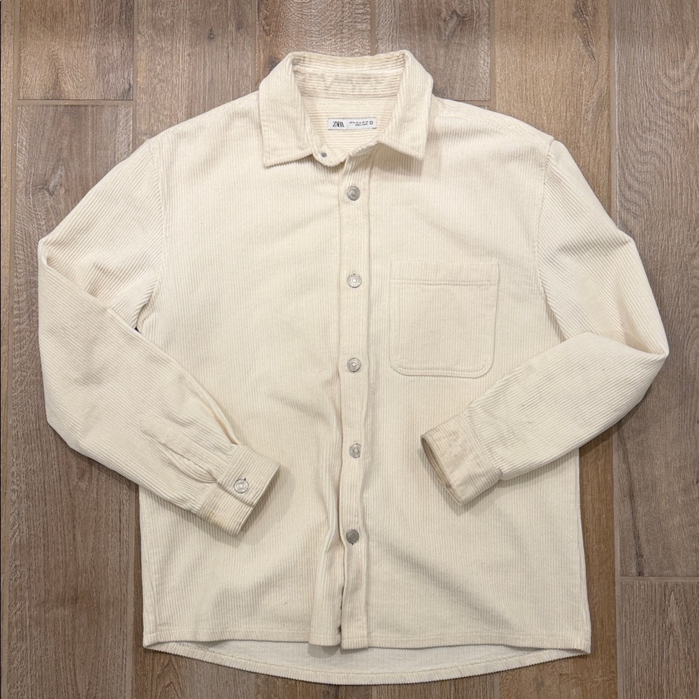 Zara Off-White Corduroy Shirt Size Small